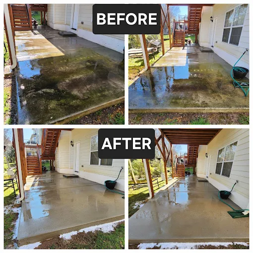 Before and after concrete patio and walkway cleaning in Charlotte NC